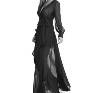 Windsor Black Long Sleeve Maxi Deep V